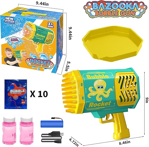 Miniatura 6 de Bazooka - Pistola de burbujas, ametralladora de burbujas con luces coloridas, juguetes para niños y niñas de 3 a 12 años, juguetes para hacer