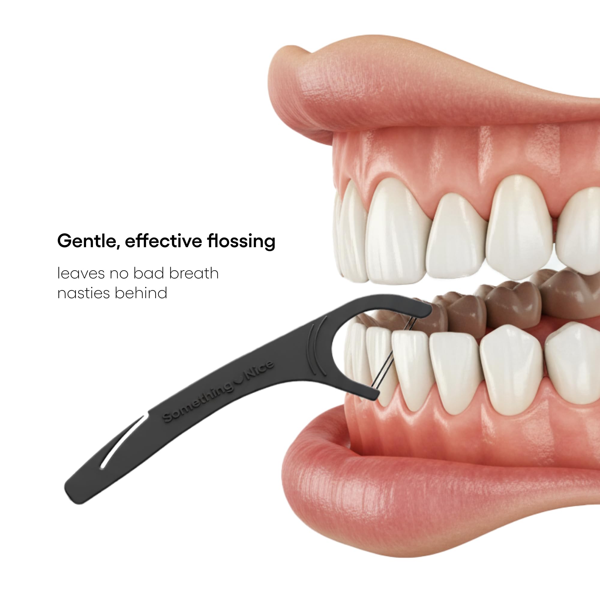 SOMETHING NICE Versa Floss Picks - Hilo dental doble fresco de menta para mayor resistencia con sabor a menta, palillos de hilo dental con raspador de lengua, hilo dental con xilitol para una mayor
