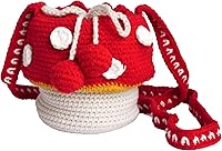 Eghver Red Mushroom Crochet Crossbody Purse for Women - Handmade Knitted Cottagecore Bag Small