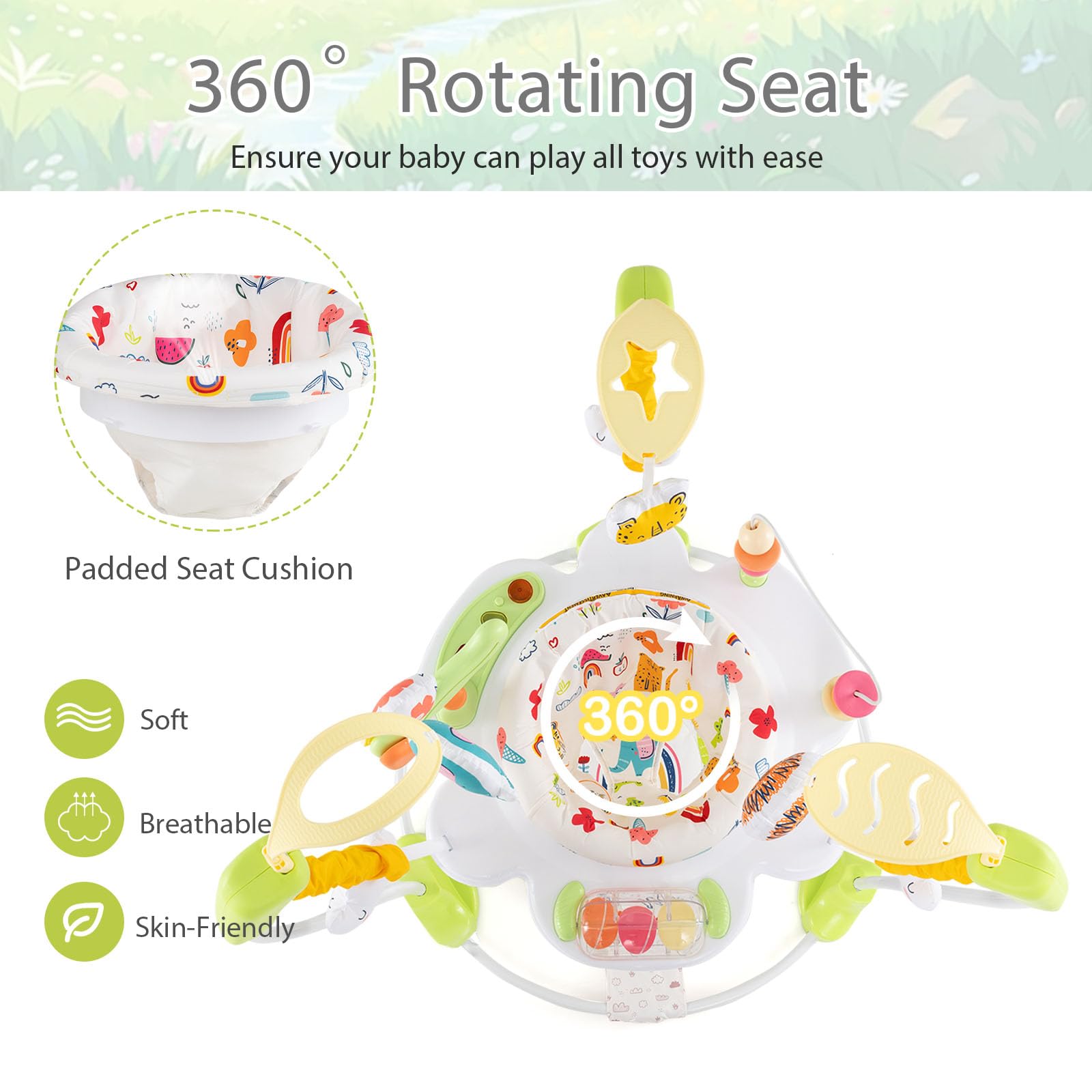 LIFEZEAL Centro de Actividades 2 en 1 para bebé, Jumperoo Baby con Asiento Giratorio 360°, Andador con Juguetes, Centro de Juegos con Luces y melodías, para niño pequeño (Amarillo)