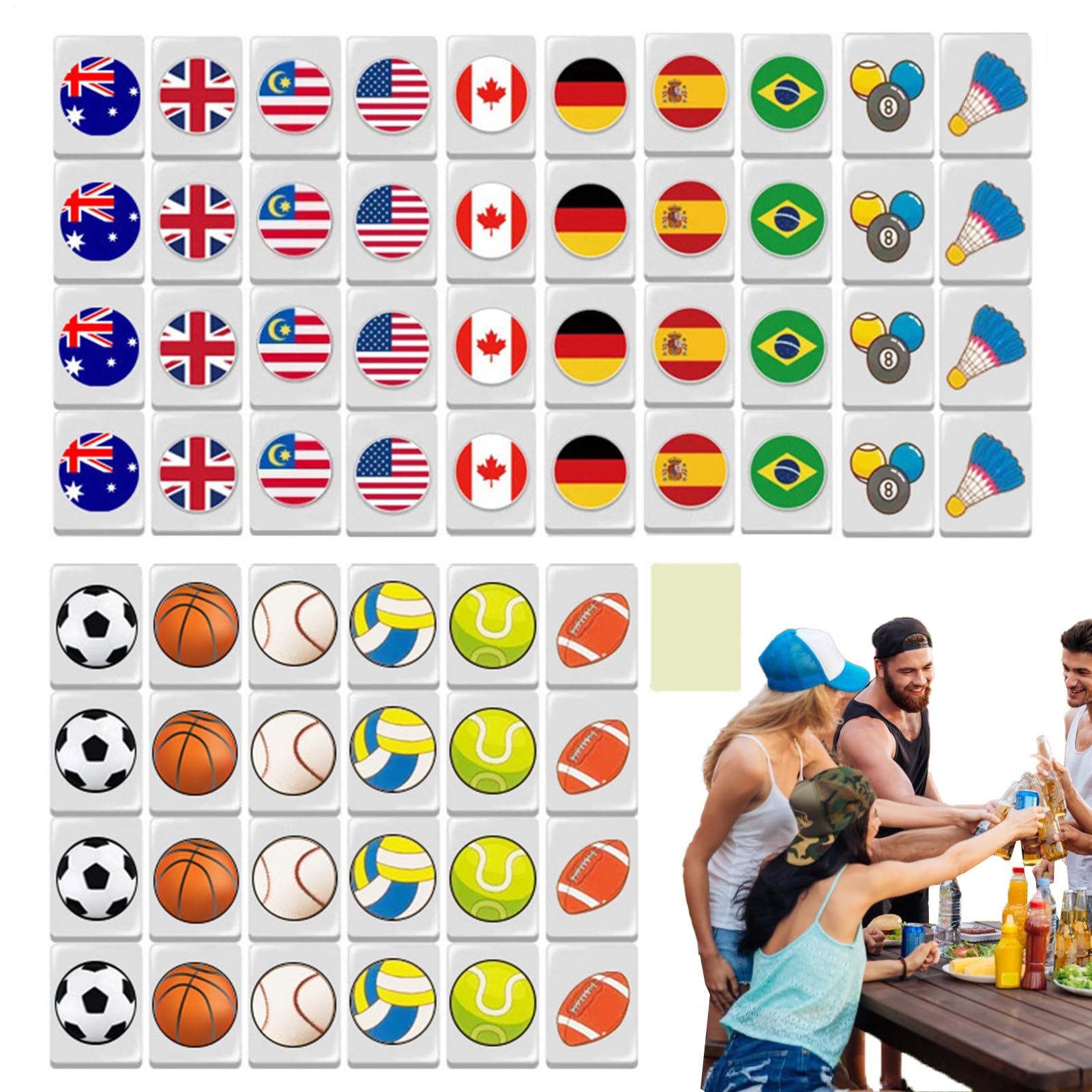 65 Stück Mahjong Set - Flaggenmuster, Seaside Escape Spiel, Nationalflaggen Spielset, Große Steine Für Erwachsene