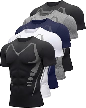5 Pack Mens Workout Shirts Short Sleeve Black &White Tee Gym Moisture Wicking T-Shirts for Men Running Athletic