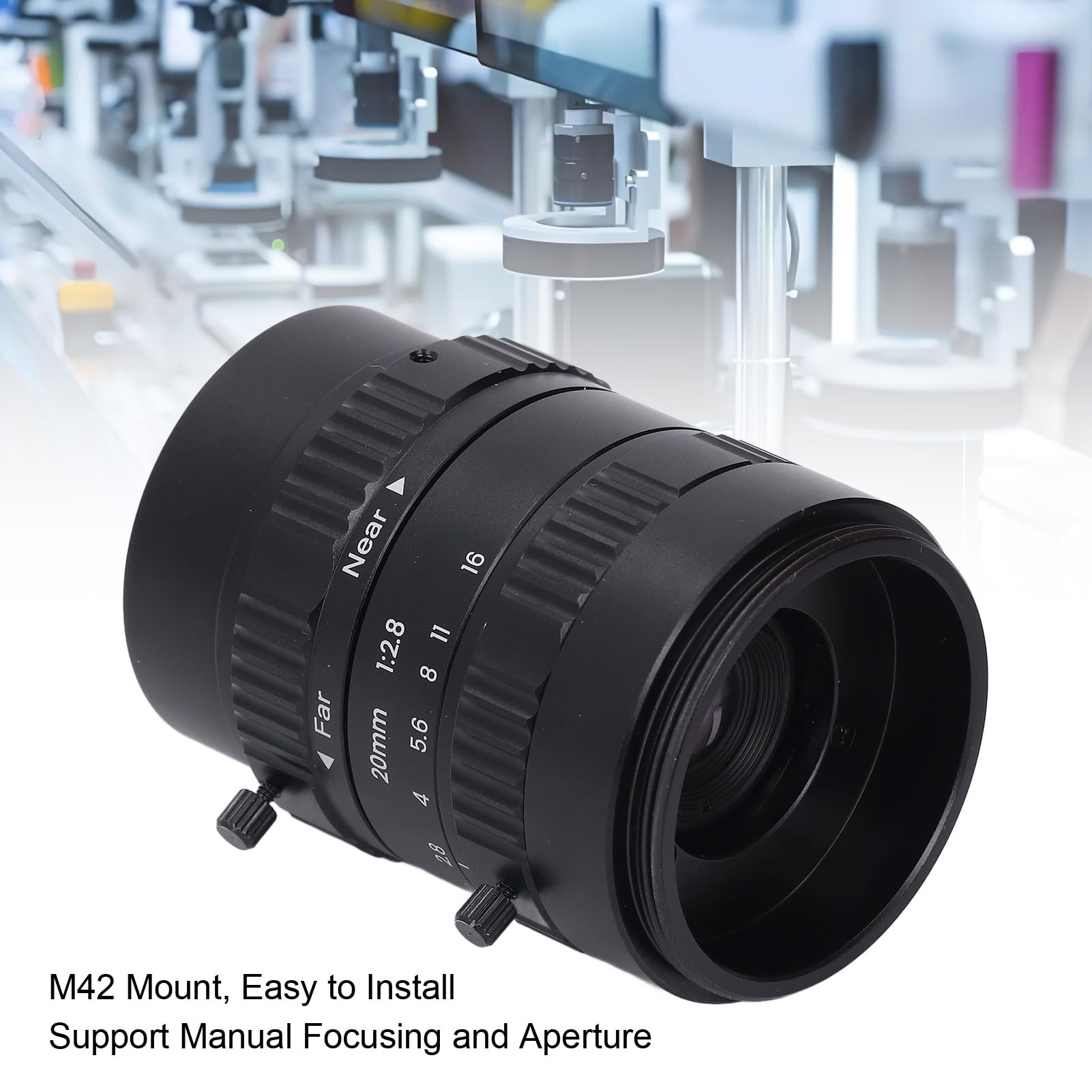 YWBL-WH Lente Industrial de Alta Resolución de 20 Mm, Lente de Enfoque Manual con Montura M42 y Apertura F2.8 para Inspección de Precisión de Semiconductores LCD y Componentes Electrónicos