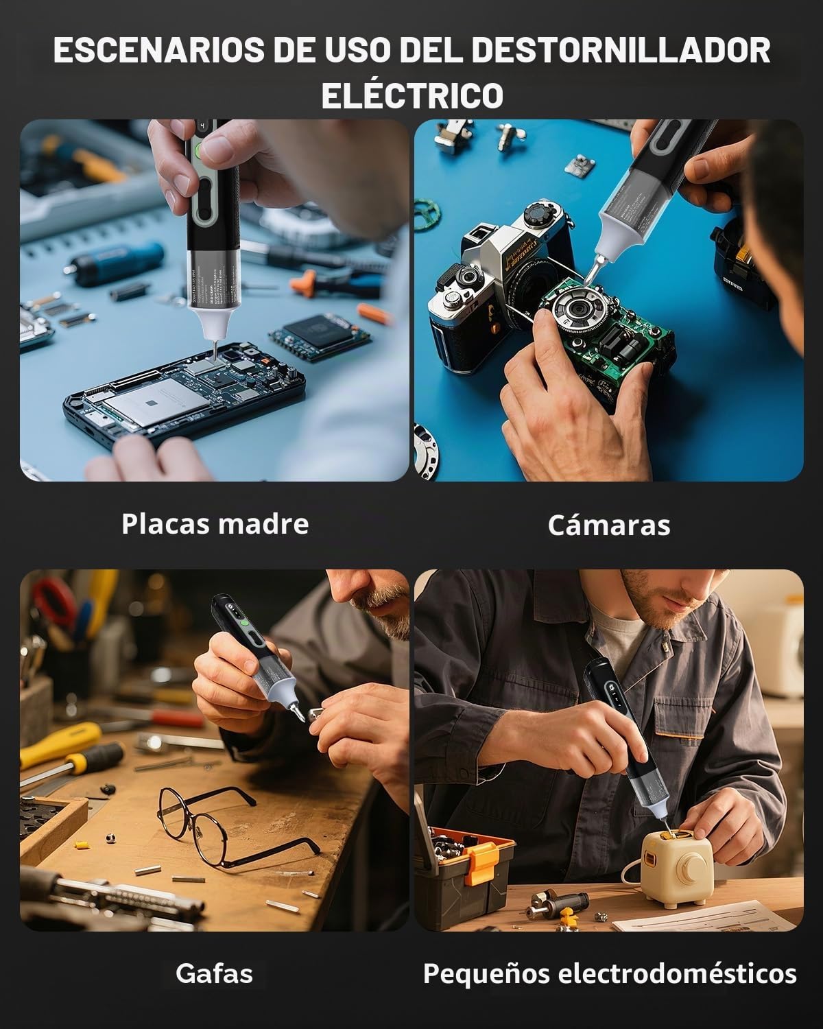 Destornillador eléctrico, juego de destornillador eléctrico mini 36 en 1, juego de destornillador de batería con bits H4, H6.3, 4 torques, 1500mAh, herramienta de reparación para teléfono móvil, gafas