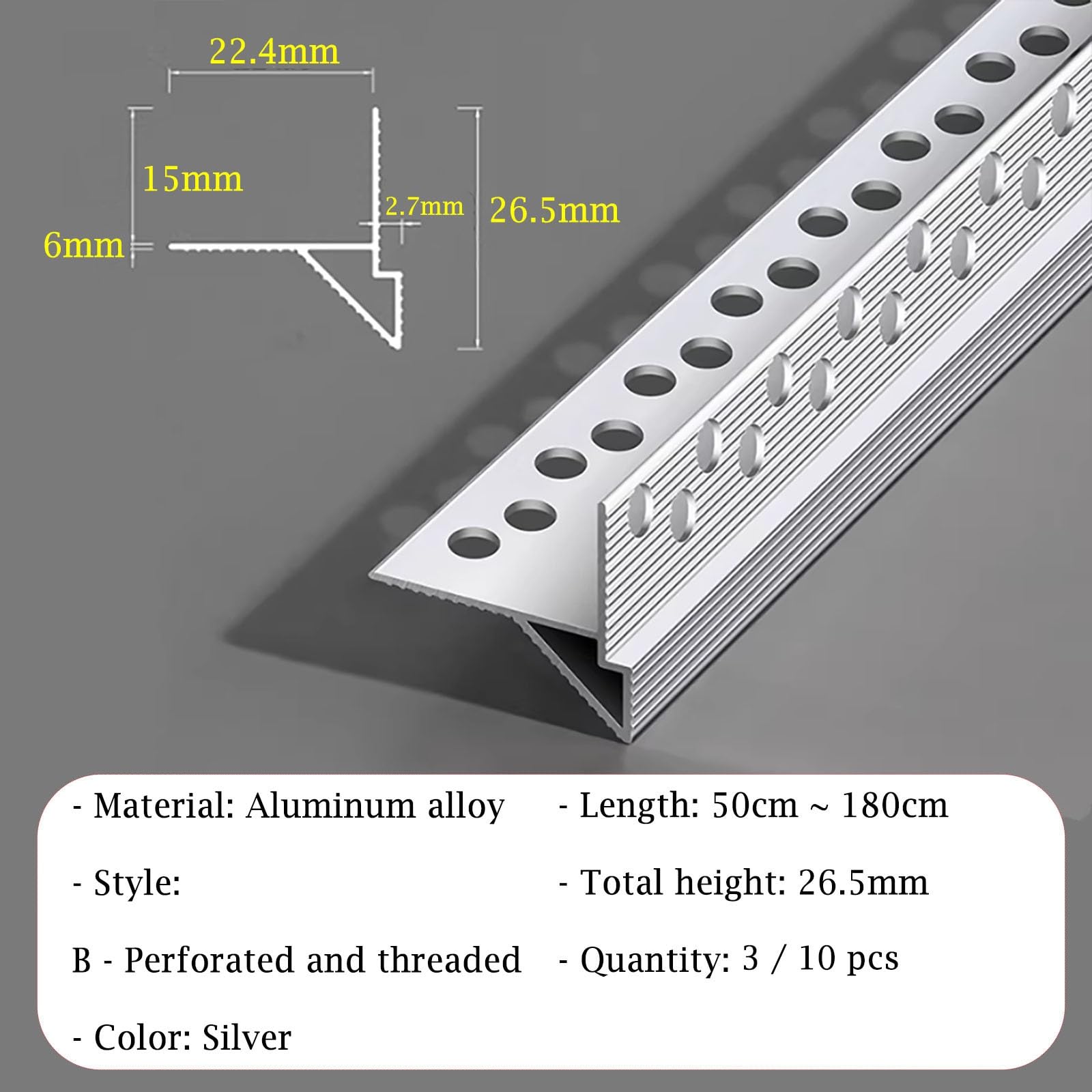 vierteaguas muro exterior 50 70 90 120 150 180 CM Longitud Deflector de lluvia para techo/Líneas de goteo de aleación de aluminio Aleros 3 10 piezas(B 10 PCS,L 110 CM)