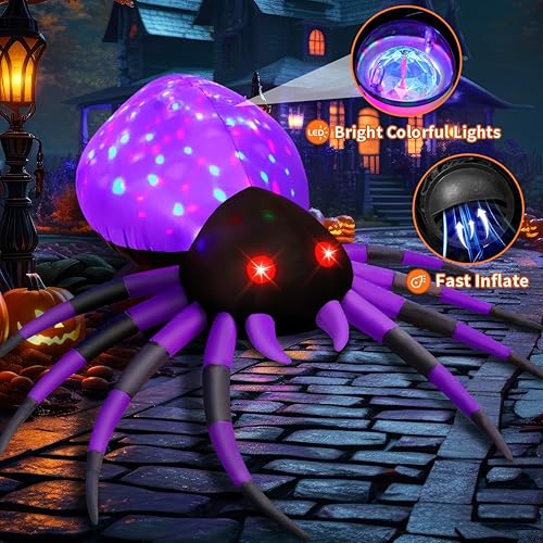 Miniatura 4 de GOOSH Araña inflable de Halloween de 5 pies de ancho para decoración al aire libre con luz mágica, inflables inflables para patio al aire libre,
