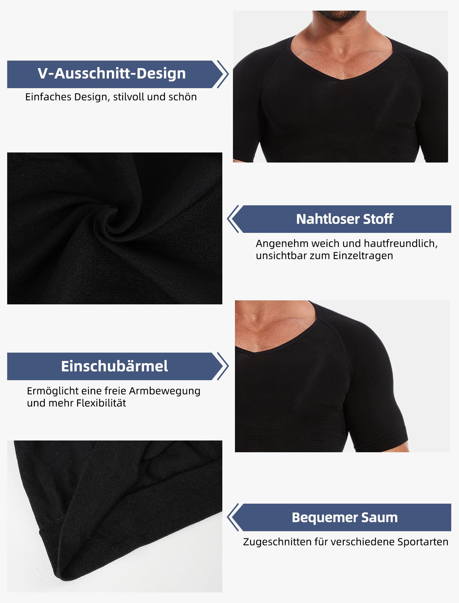 MISS MOLY Shapewear Figurformendes Kompressions Shirt Elastische Bauchweg Shirt Tight Taillenformer Body Shaper Funktionsunterwäsche Bauch Top Männer