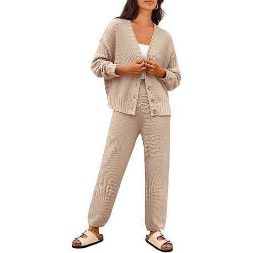 LILLUSORY Womens Cardigan Pants Sets 2 Piece Slouchy Sweater Loungewear