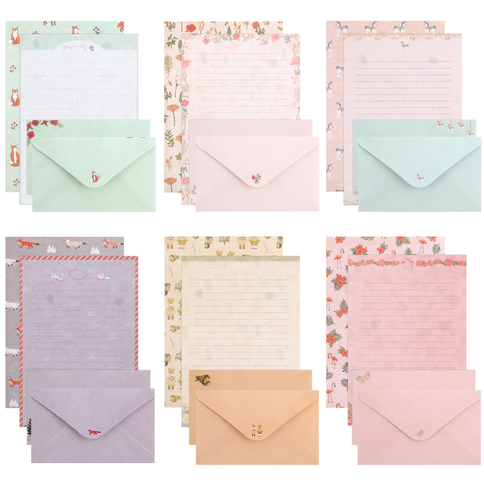 Candcamp 54 PCS Letter Writing Set with 36 Writing Paper and 18 Envelopes, 1 Set of Transparent Sealing Stickers for Letters, Poetry, Invitations & Thank You Cards