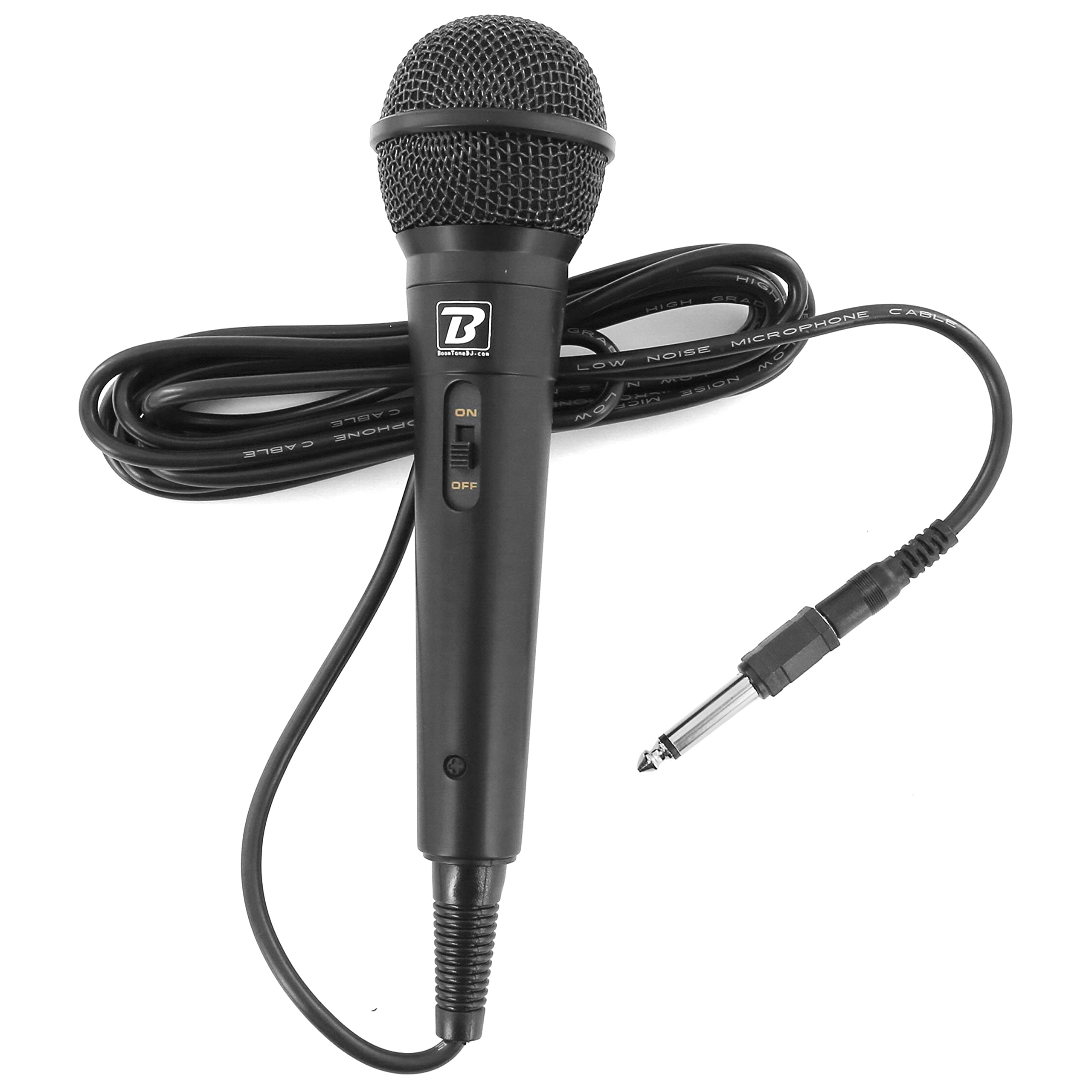 BoomtoneDJ Microphone PC Mini Jack 3.5mm Adaptateur 6.35mm Noir, Interrupteur Marche/Arrêt, 600 Ohms, Dynamique Cardioïde pour Karaoke et Chant sur Ordinateur - Câble 3m