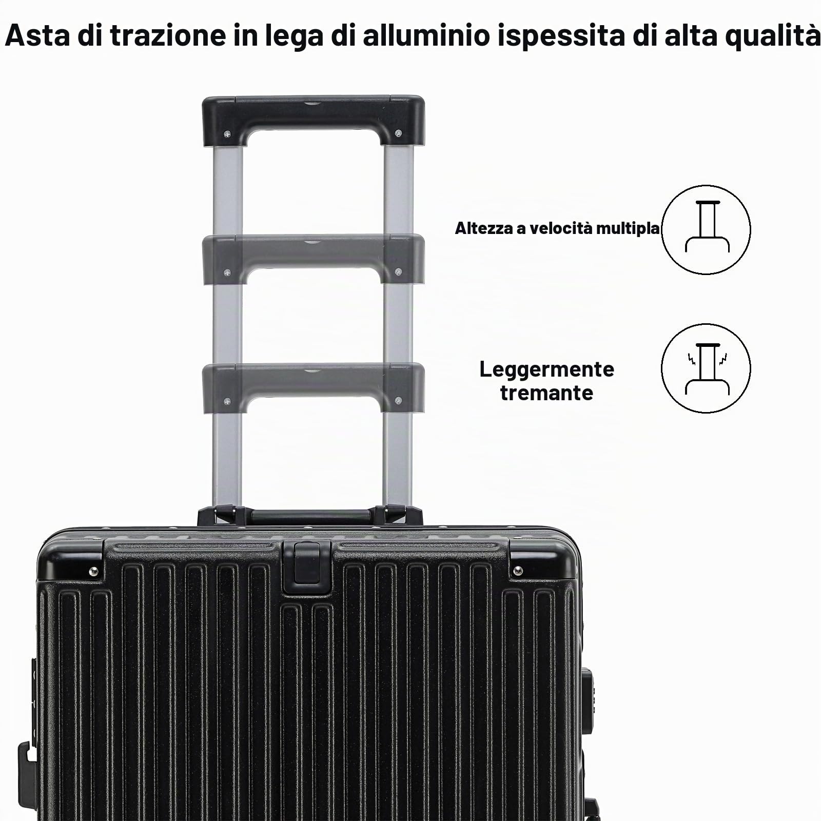 Piccola valigia espandibile bagaglio a mano valigia in alluminio Chiusura TSA incorporata con porta USB,Nero,20in