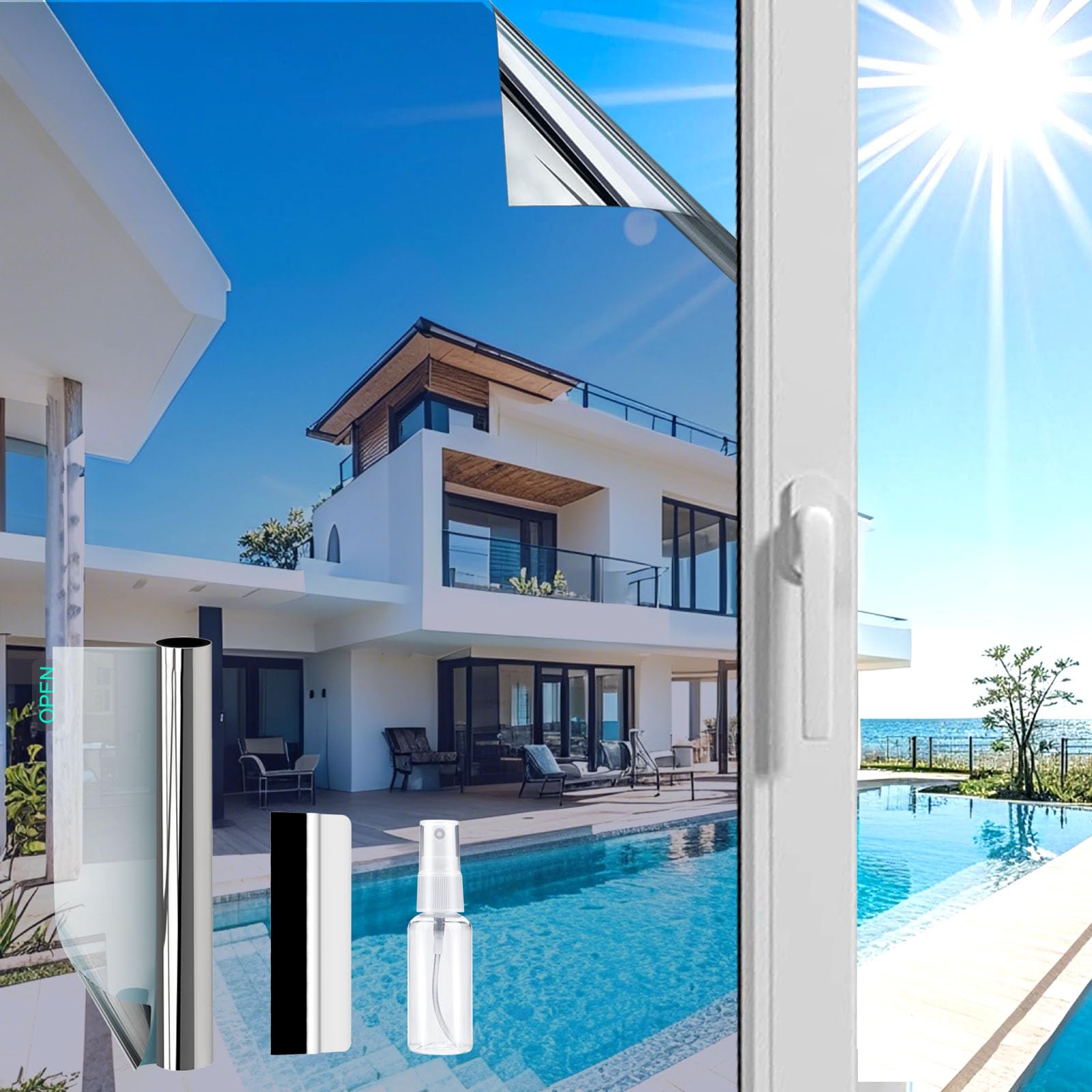 Pellicola oscurante per finestre (100 x 600 cm, argento) per la privacy e la privacy, anti-riflesso, anti-UV, autoadesiva, per casa e ufficio, per finestre a specchio, controllo del calore