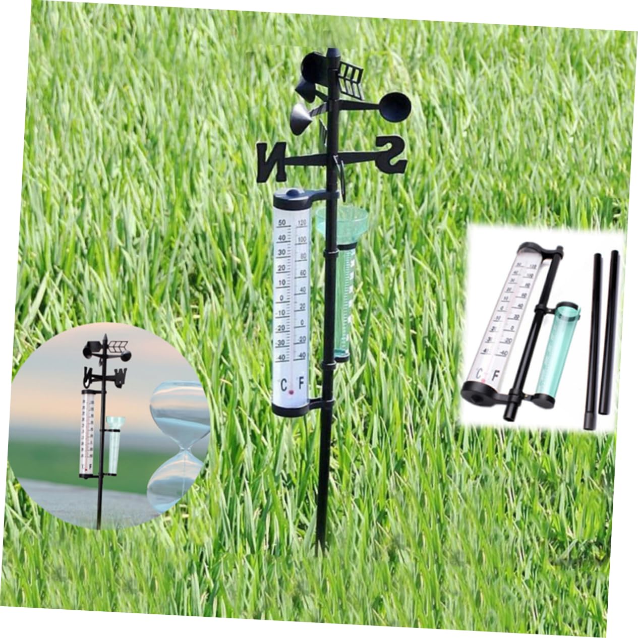 Hemobllo 2juegos Termómetro Pluviómetro Medidor De Viento Instrumento Meteorológico Para Jardín