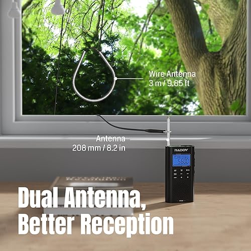 Miniatura 4 de Raddy RF886 Radio portátil de onda corta AMFMSWVHFWB Radio digital BT conexión con NOAA y alerta, bolsillo recargable con antena de cable de 9.85