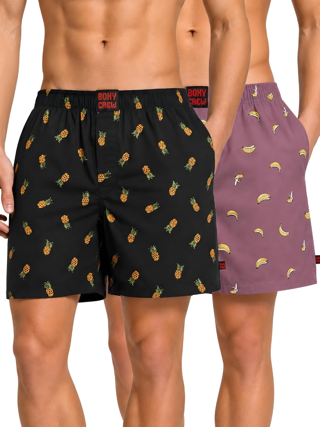 boxy crew Men Boxer Shorts Pack of 2, 100% Cotton Woven Boxers, Charcoal & Rose Pink, Printed Designs, Dual Side Pockets, No-Marks Inner Elastic Waistband, Relaxed Fit Lounge & Sleep Shorts-picture-34