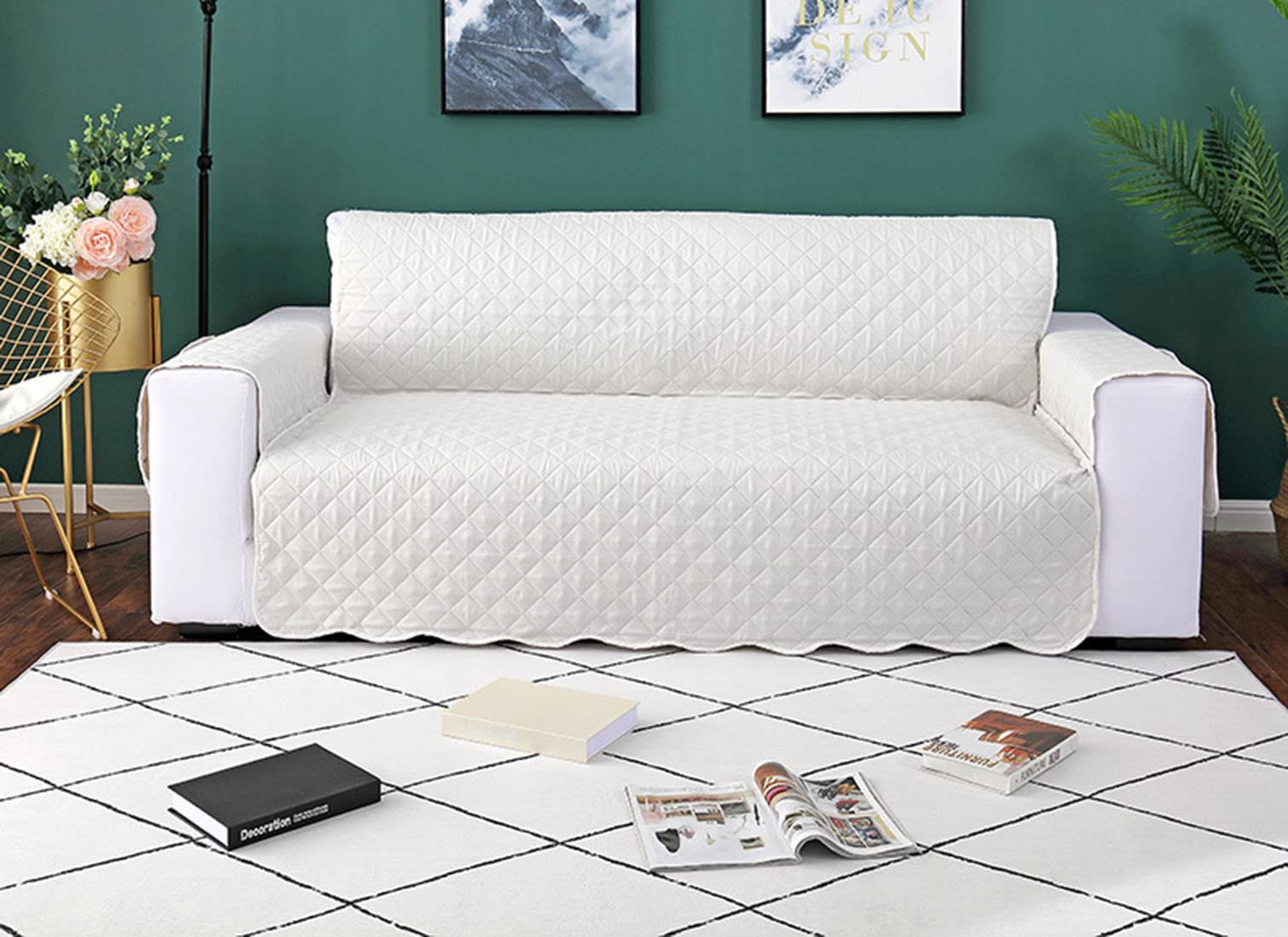 Housse de canapé blanche taille L extensible universelle antidérapante lavable