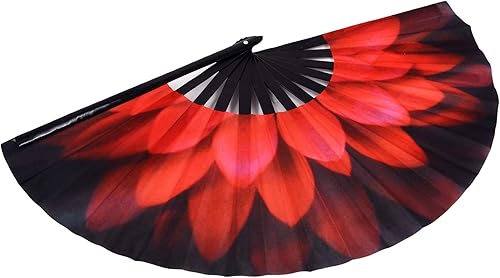 Miniatura 7 de Amajiji Ventilador de mano plegable grande, accesorios para festivales rave para mujeres y hombres, ventilador de mano chinojaponés, ventilador de