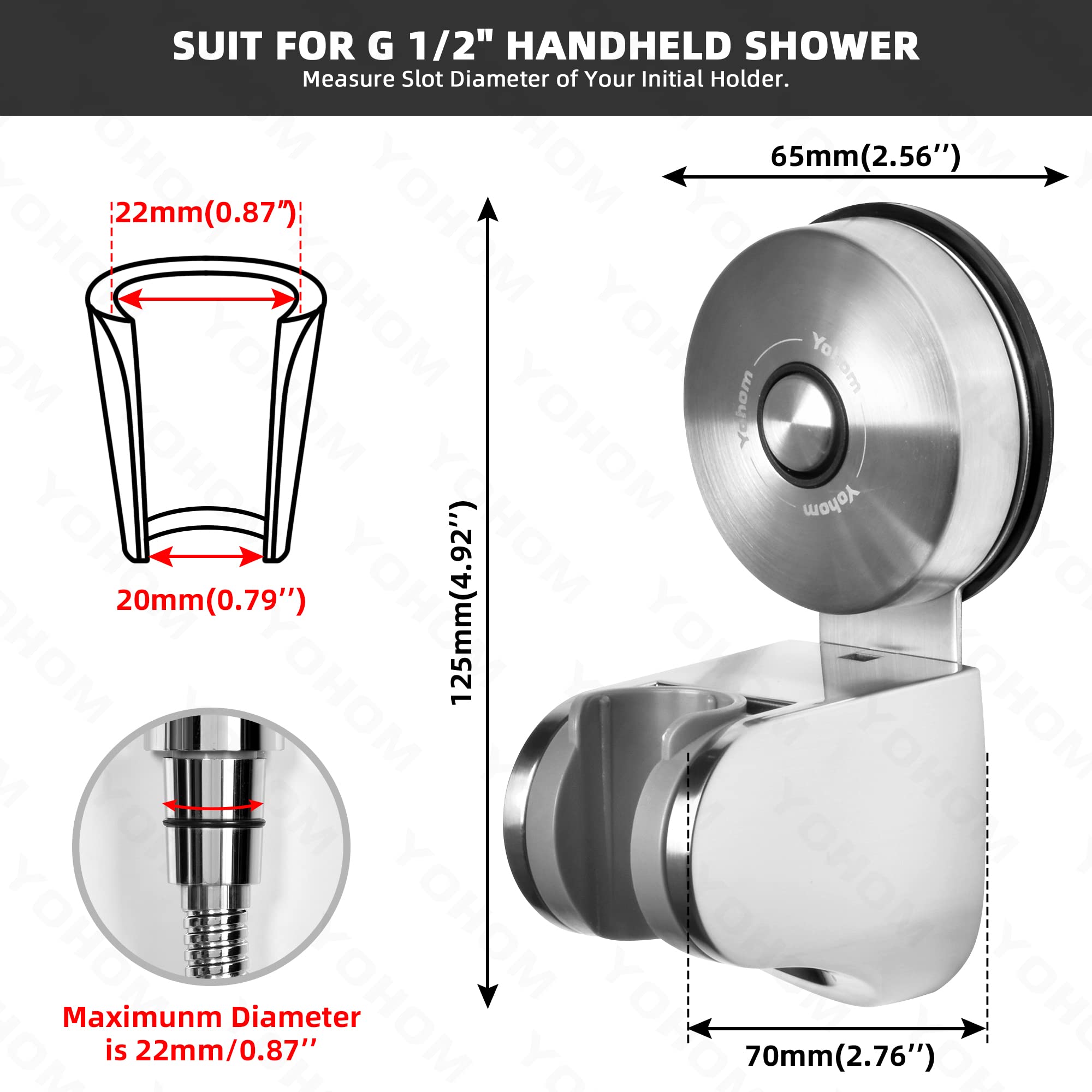 YOHOM uchwyt głowicy prysznicowej przyssawka ręczny uchwyt prysznicowy regulowany próżniowy opryskiwacz prysznicowy akcesoria łazienkowe do montażu na ścianie szczotkowana ze stali nierdzewnej