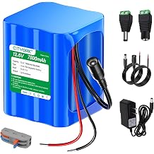CITYORK 7800mAh 12V Battery Lithium with Charger, Bare Leads, Cable Connector for DIY Projects, Speakers Box, Radio Equipment, Toy Cars, Solar Panels, LED Light Strip, CCTV Camera, etc