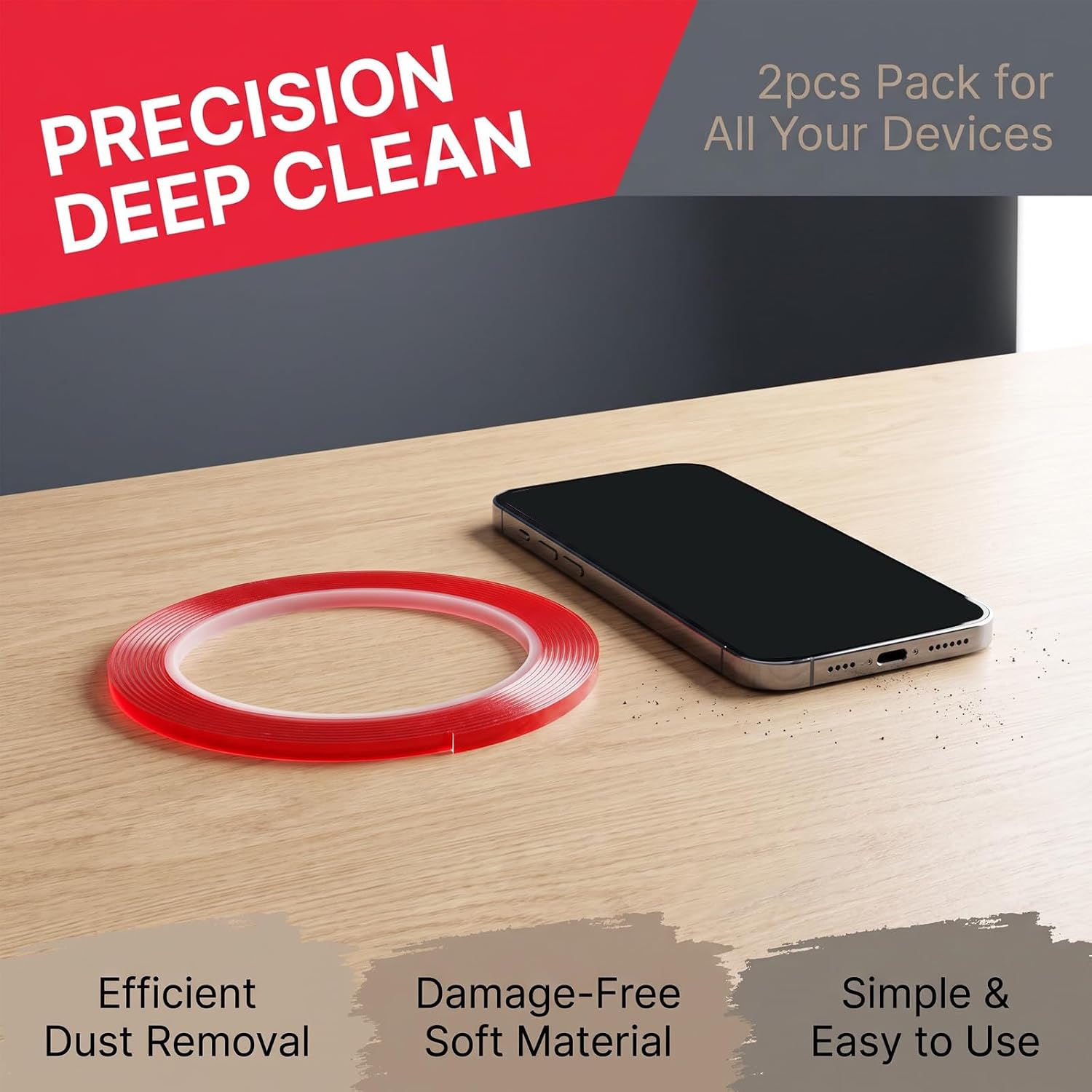 Phone Port Cleaning Tape Red Plastic 2pcs for Speaker Dust Removal image 3