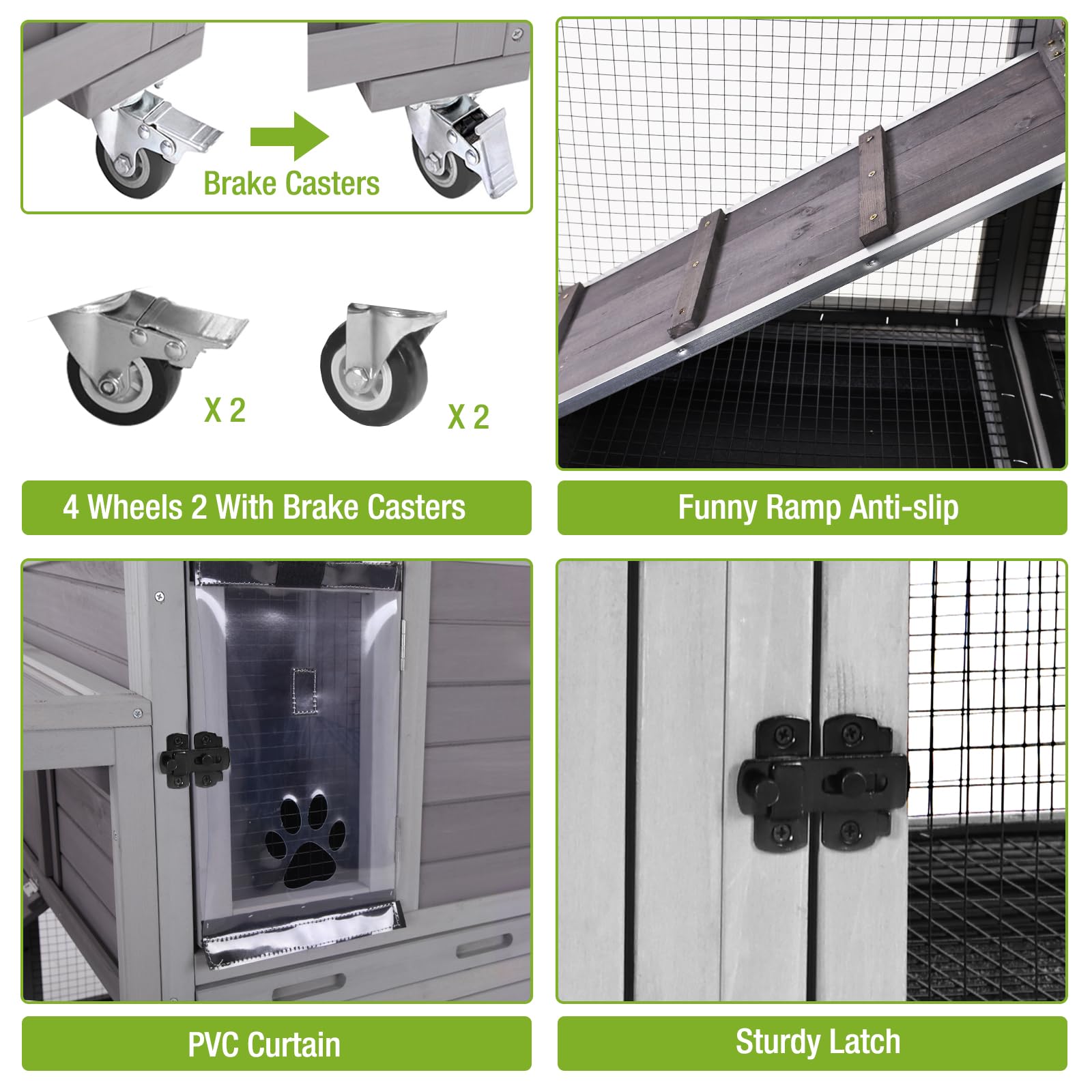 Gutinneen Two-Story Rabbit Hutch With Ramp & Wheels - Indoor/Outdoor 47 Inch Guinea Pig Cage With Trays (Grey)