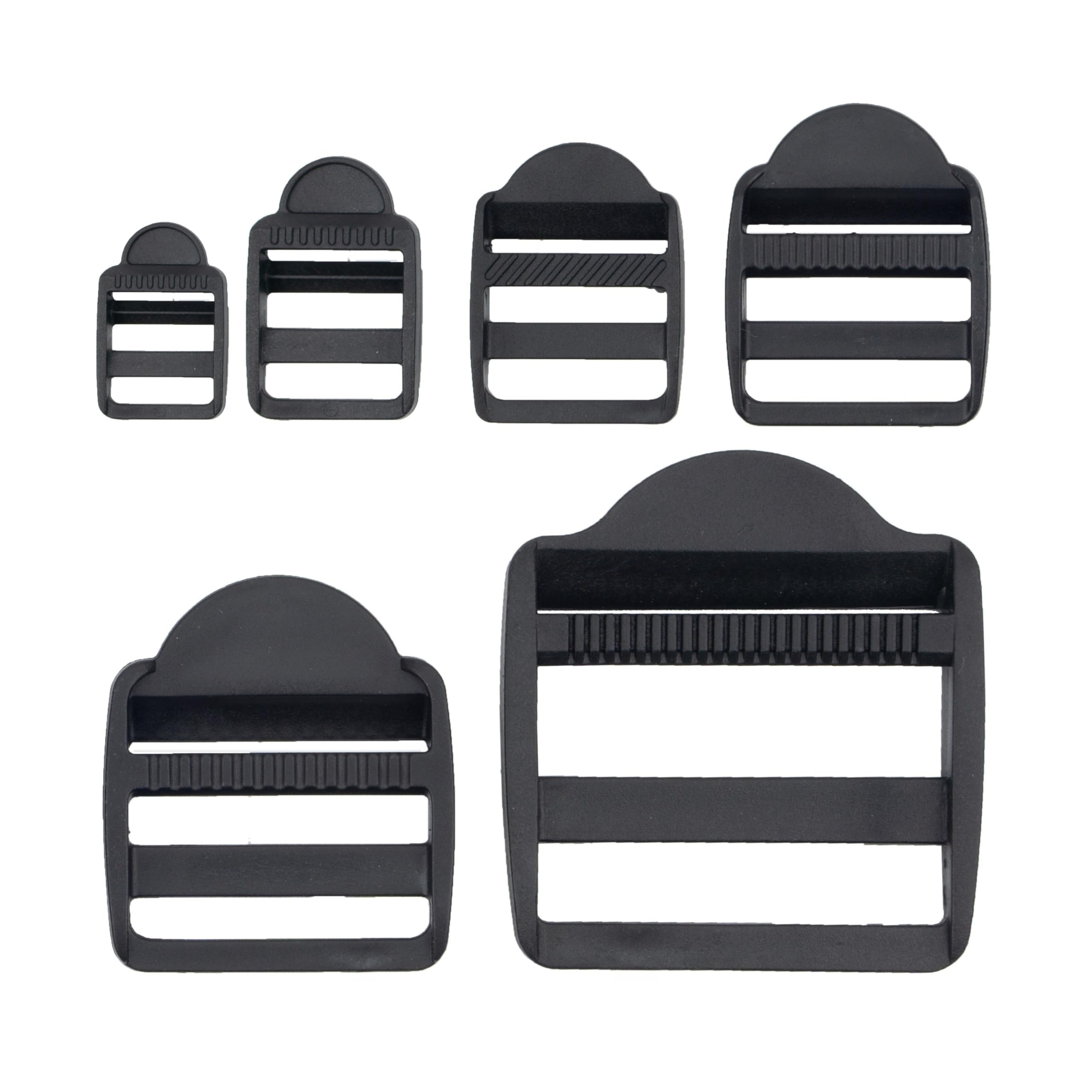 Clamp buckles for 20 mm wide webbing straps, 2 pieces, in black, made of plastic, bar buckle for threading, replacement ladder clamp, ladder strap repair, backpack bar clip, belt fastener