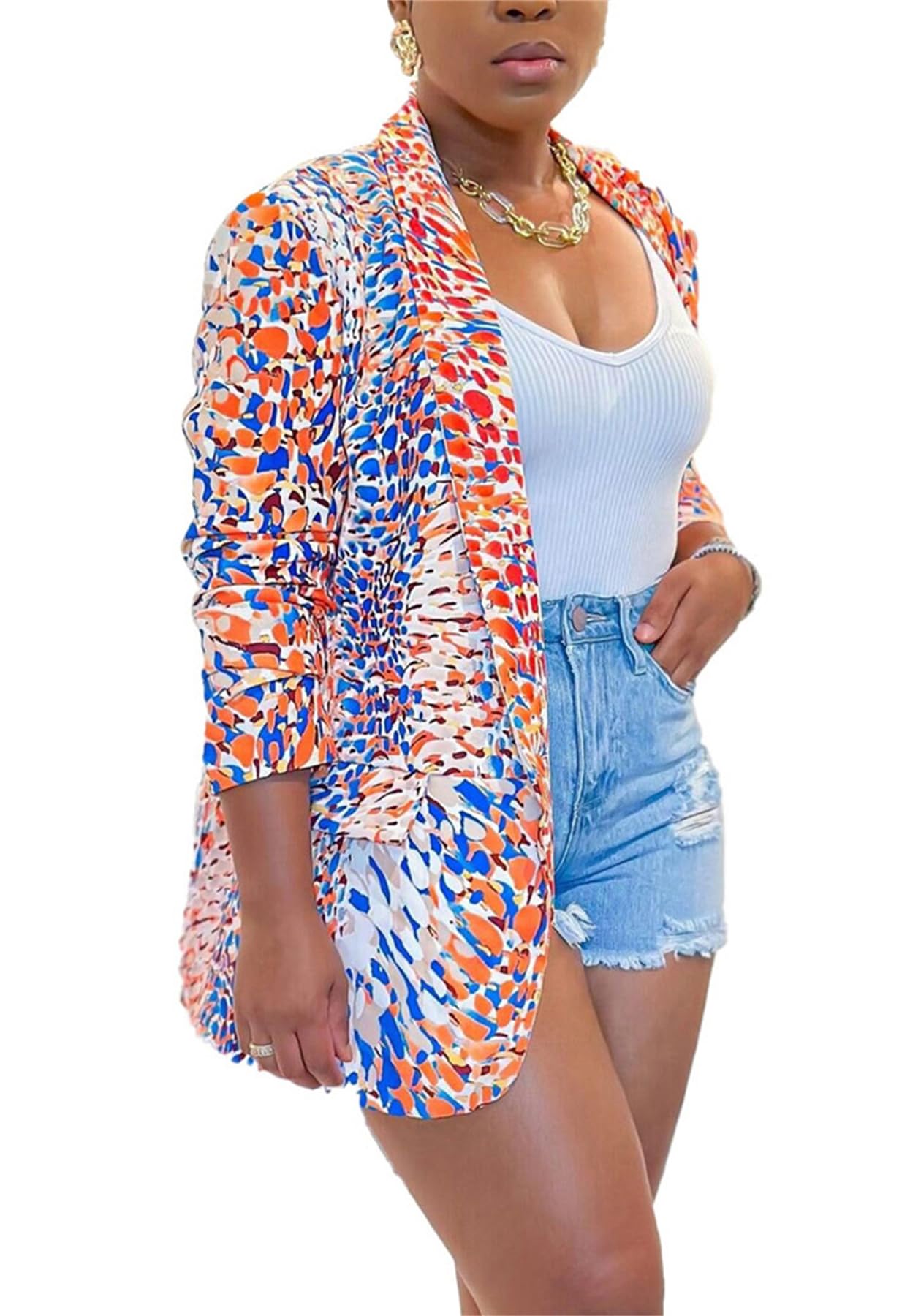 NRTHYE Womens Casual Blazer Jacket Multicolor Long Sleeve Open Front Work Office Blazer Jacket