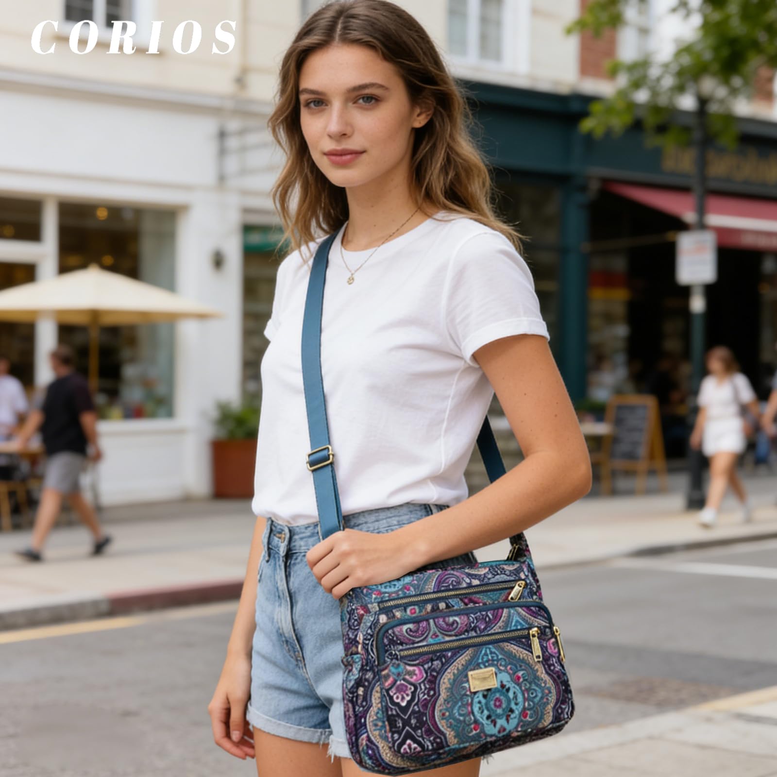 CORIOS Borse Messenger da Donna in Nylon Stampa Bohemien Borsa a Tracolla Borsa a Mano con Fibbia Regolabile Stile Boho Borsa a Spalla Retro Tote per Vacanza Spiaggia Viaggio Coda di Fenice Nera