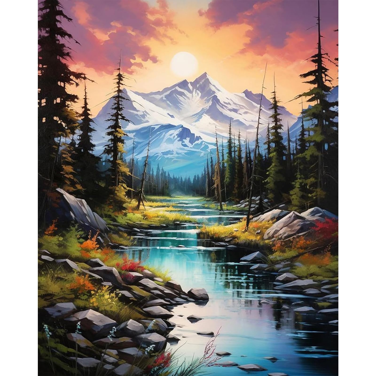 MXJSUA Kit de Pintura por Números de Montaña para Adultos, Kits de Pintura por Números en Lienzo con Pigmento Acrílico, Pintura al Óleo DIY para Decoración del Hogar (40x50cm/16x20 pulgadas)