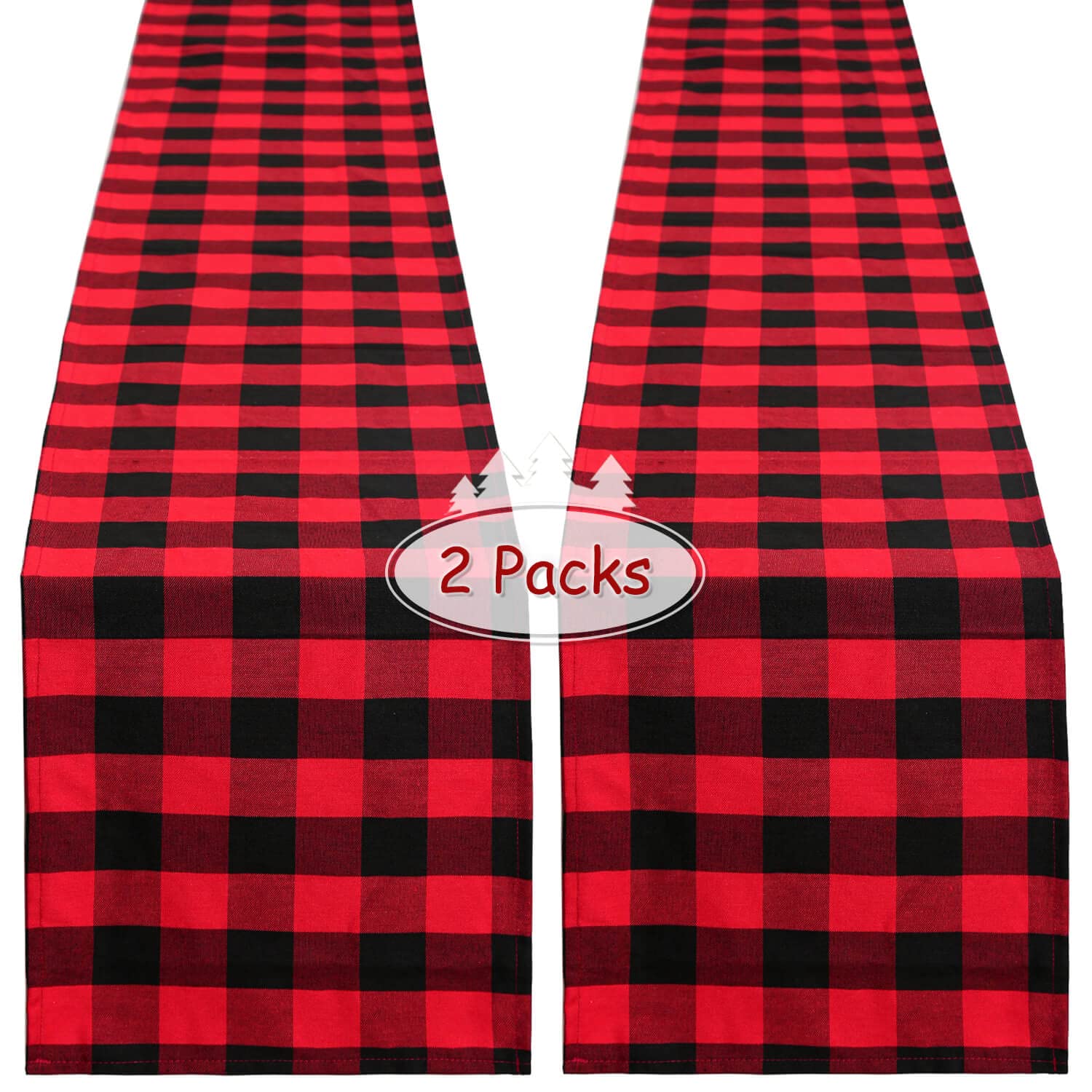 MoKoHouse Buffalo Plaid Table Runner 2 Pieces 13 x 84 inch Black and Red Plaid Table Runner Christmas Party Table Decorations