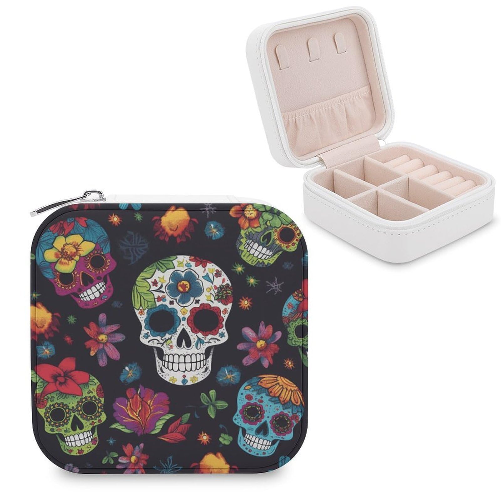 VstaDank Flower Cactus Sugar Skull Jewelry Box for Women Custom Travel Jewelry Case Personalized Travel Jewelry Boxes Small Portable Jewelry Organizer Box for Rings Necklaces Bracelets Earring