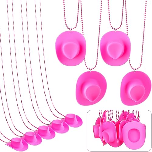 Tudomro 24 collares de sombrero de vaquero de vaquera, recuerdos de fiesta de vaquero, mini sombreros de vaquero, collares con cuentas de sombrero