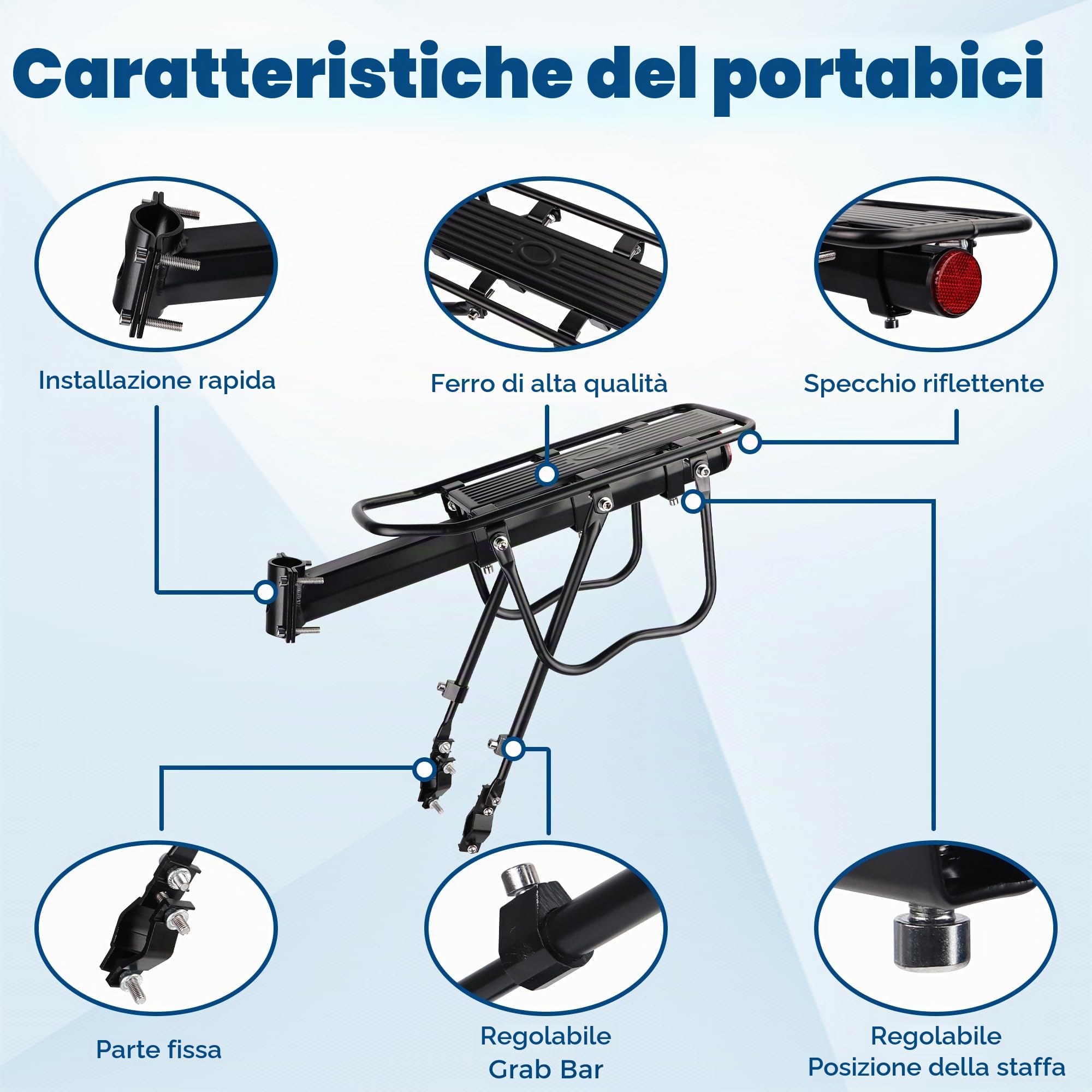 ZUKKA Set portapacchi per bicicletta da 22 – 29 pollici/700 C, regolabile, universale, in ferro, carico massimo 110lbs (50 kg) per mountain bike e bici da corsa