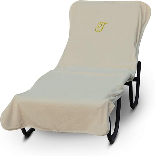 Miniatura 7 de Funda de lujo para tumbona de piscina con monograma, diseño bordado con letras en bloque, extraabsorbente, 100% algodón turco, rizo suave, estilo