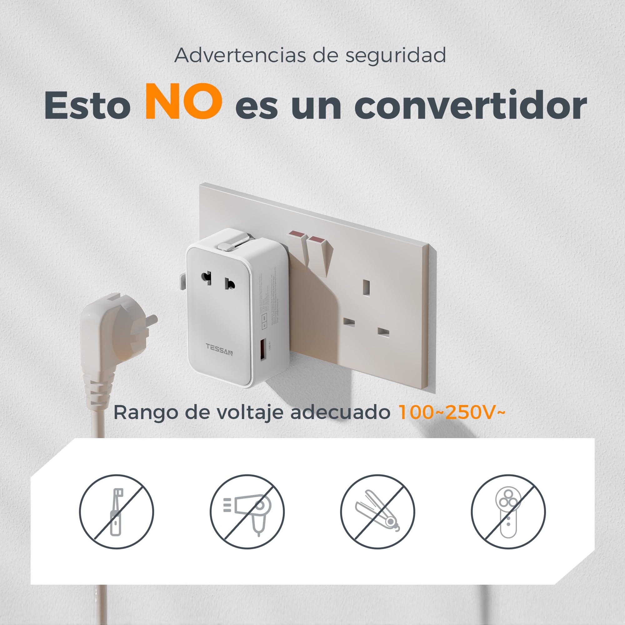 TESSAN Adaptador Enchufe Universal PD 20W, Adaptador Universal Enchufe Viaje con 2 USB C y 2 USB A, Travel Adapter para Uso en Europeo, UK, Americano, Japón, Australia, Canadá, México y China, Gray
