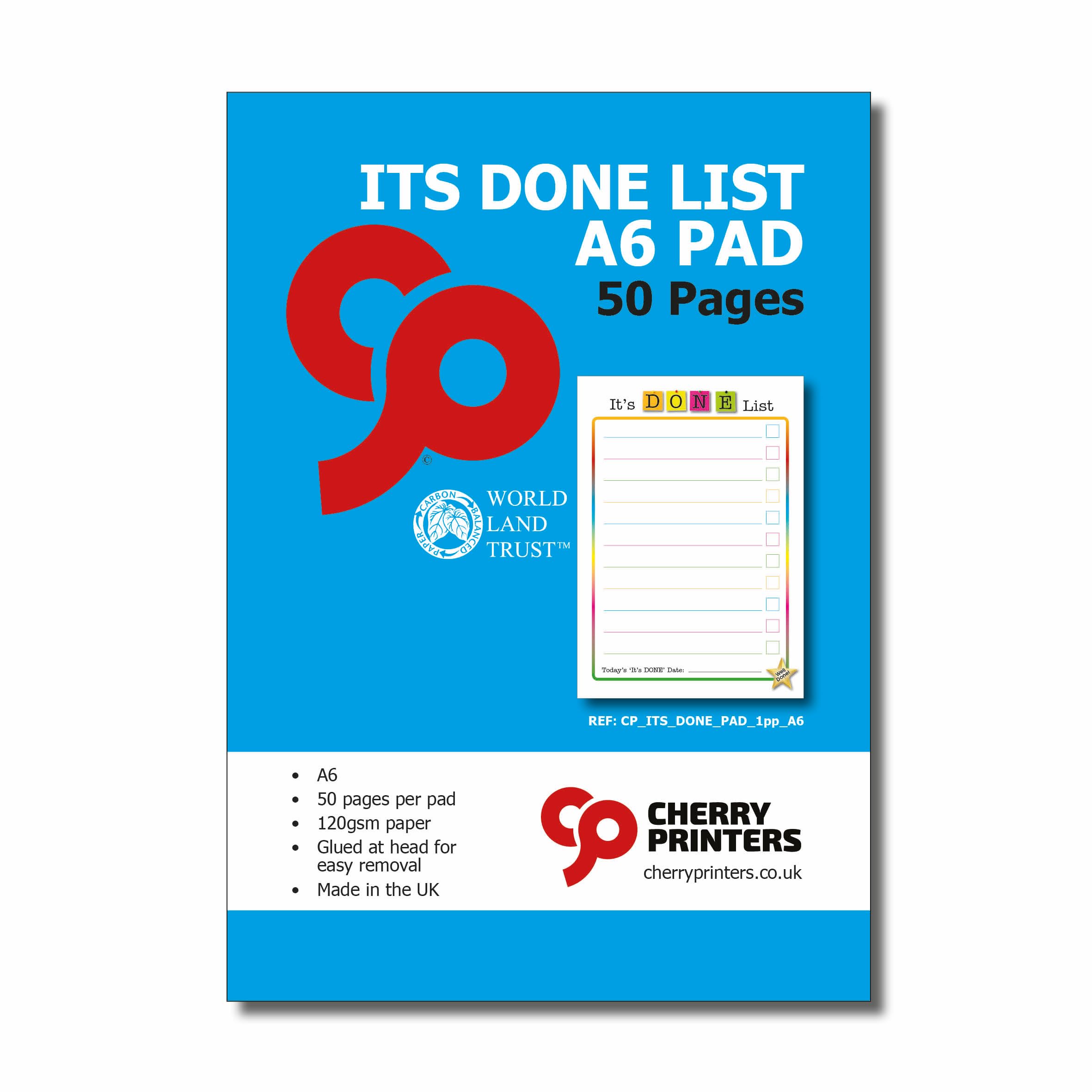 Cherry Printers A6 It’s Done Checklist Notepad
