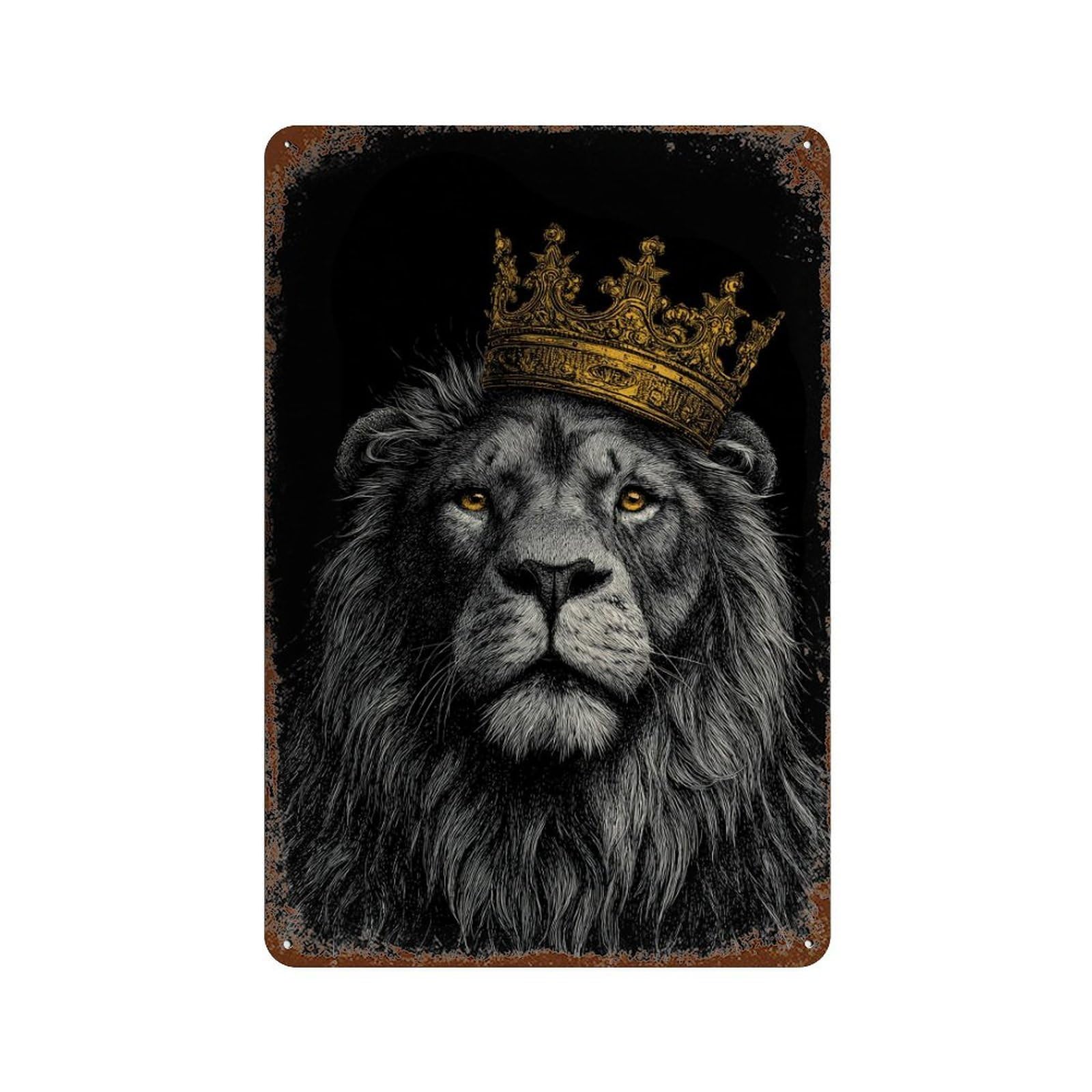 Royal Lion King Crown 11.8"x7.9" Weathered Tin Sign, Shabby Chic Decor for Cafe, Home Bar And Lounge Decor