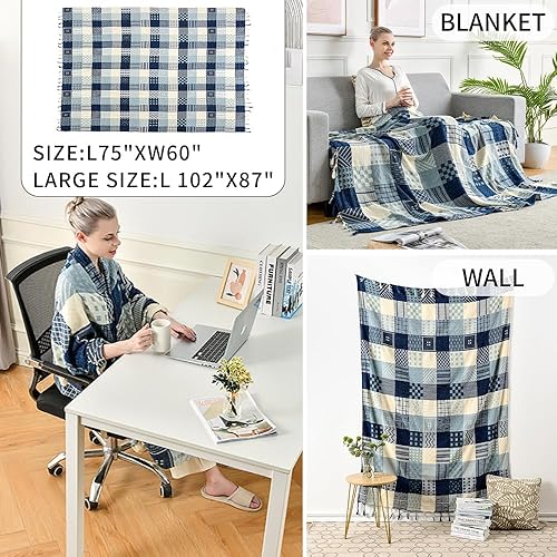 Miniatura 10 de MayNest Mantas tribales bohemias, reversibles, coloridas, rojo, azul, bohemio, hippie, felpilla jacquard, fundas de manta de tela jacquard para sofá