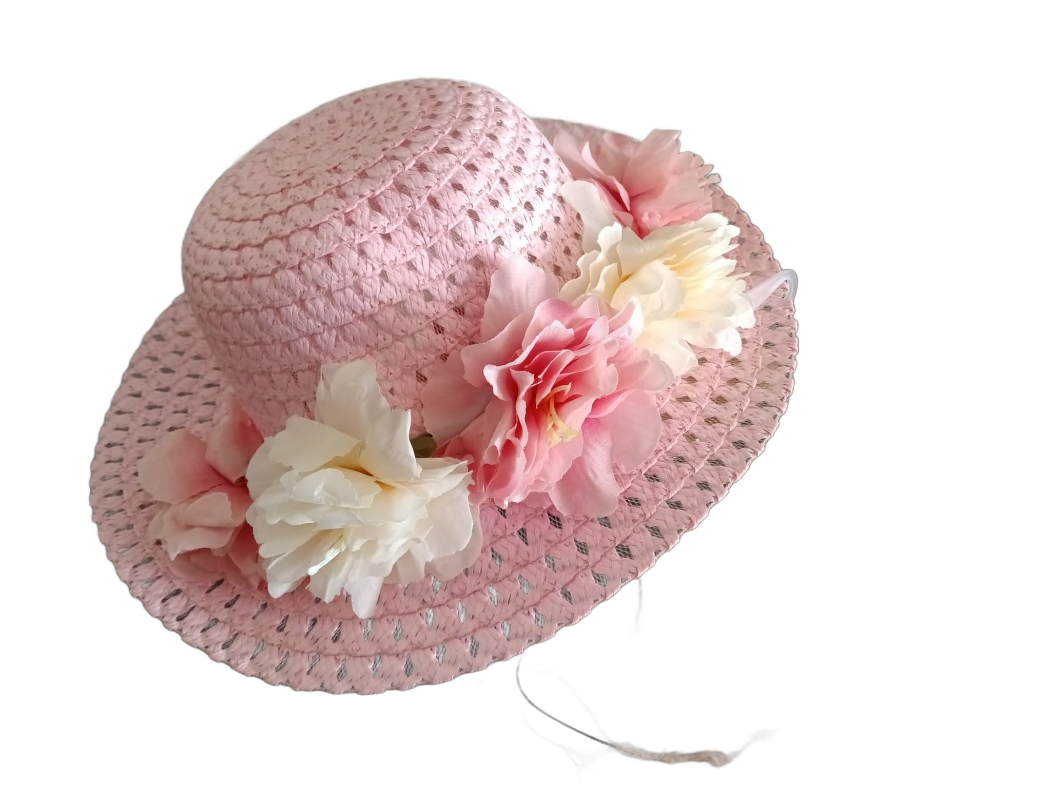 JVSTN Toddler Little Girls Pink Easter Hat Easter bonnet Tea Party Hat Dress Up Pink w/Floral Band