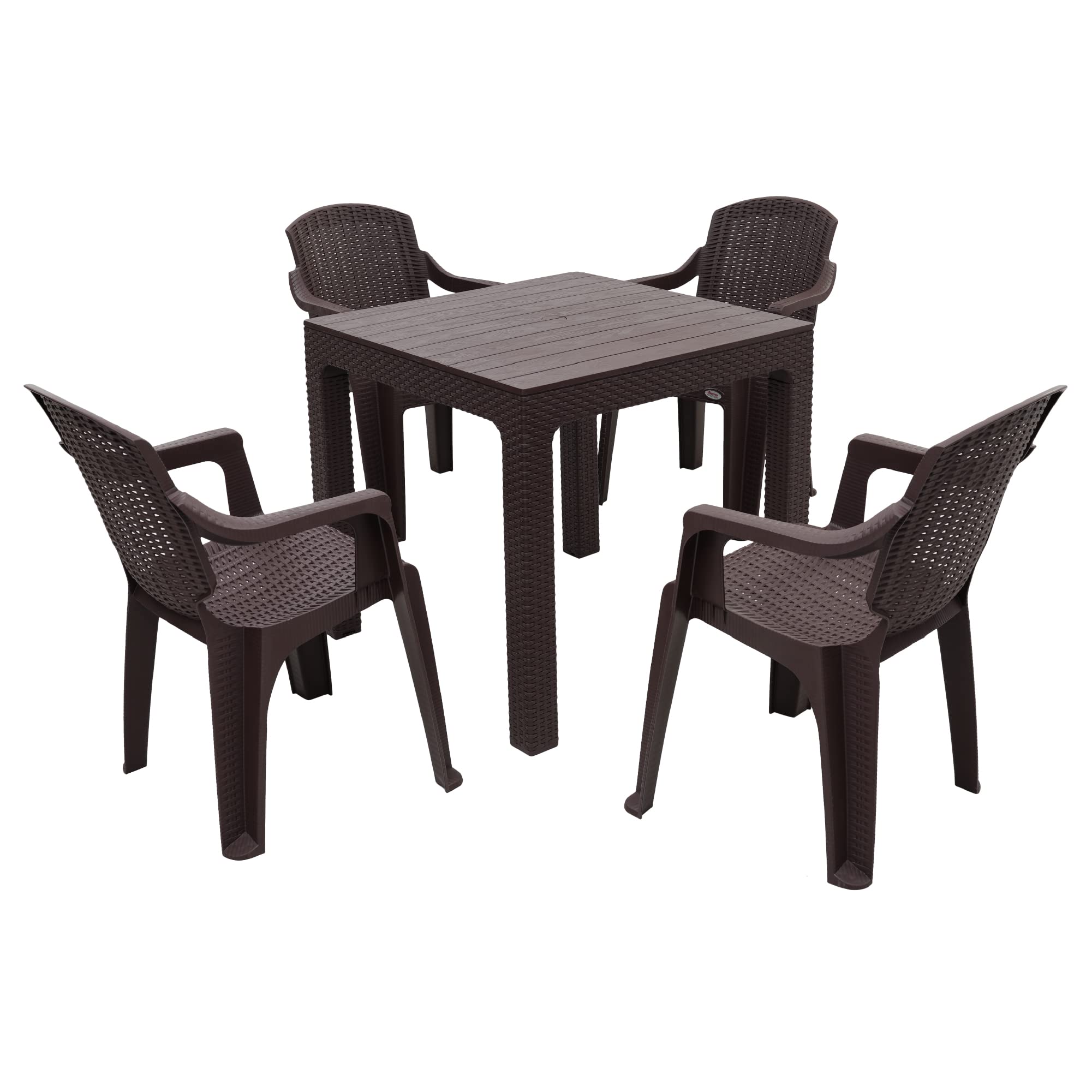 Oaknest Supreme Square Dining Table 4 Seater | Plastic Dining Room Set for Garden and Outdoor | 1 Dining Table with 4 Chairs (5 Piece) | 1 Year Warranty (G.Brown)-image-24