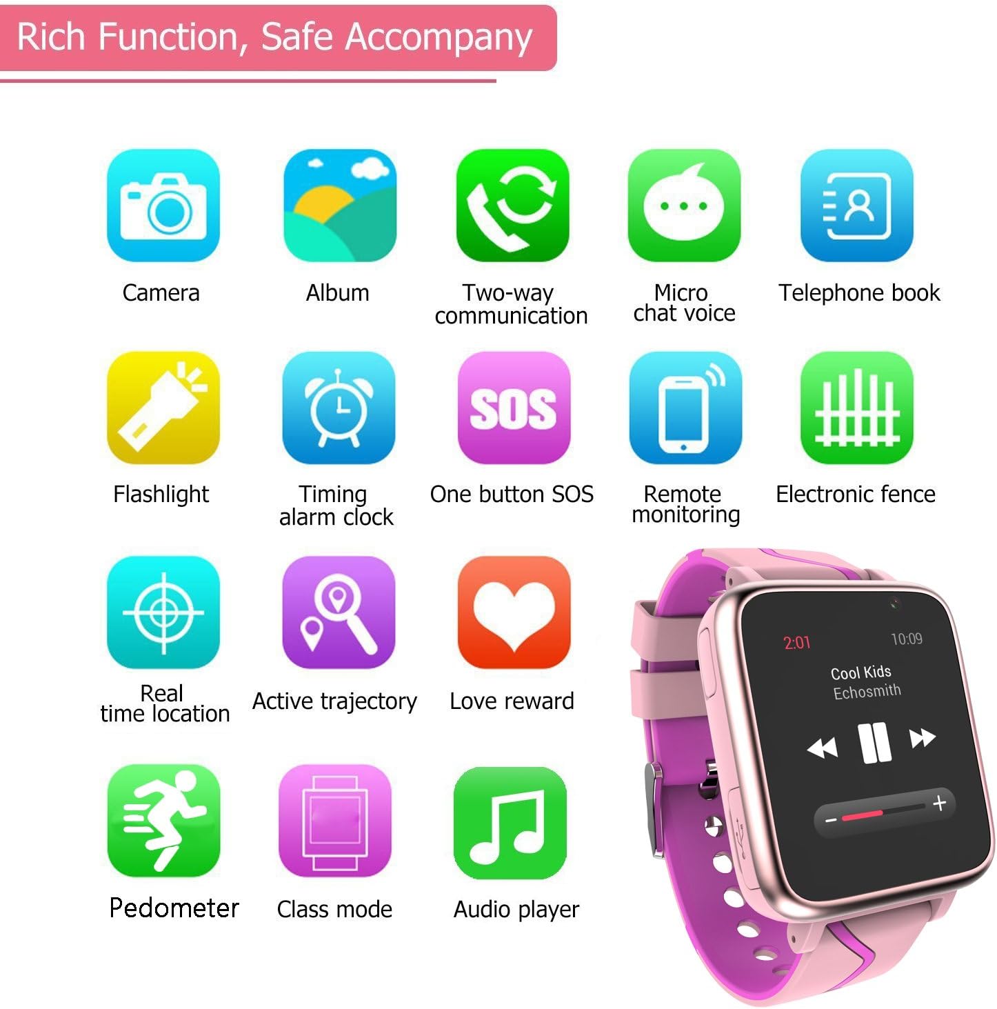 Orologio Telefono Musica Bambini - Lettore MP3 Smartwatch Phone con LBS Tracker SOS Fotocamera Chat Vocale Torcia Pedometro per Regalo Ragazzo Ragazza 4-15 Compatibile con iOS/Android,Rosa/Porpora Orologio Telefono Musica Bambini - Lettore MP3 Smartwatch Phone con LBS Tracker SOS Fotocamera Chat Vocale Torcia Pedometro per Regalo Ragazzo Ragazza 4-15 Compatibile con iOS/Android,Rosa/Porpora