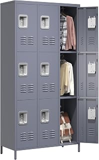 IKIMI 9 Doors Metal Storage Locker for Employee,72" Sports Staff Lockers | Steel Tall Locker Cabinet with Shelves and Hooks Wide Clothes Cabinets for Office School Gym Home Bedroom Garage