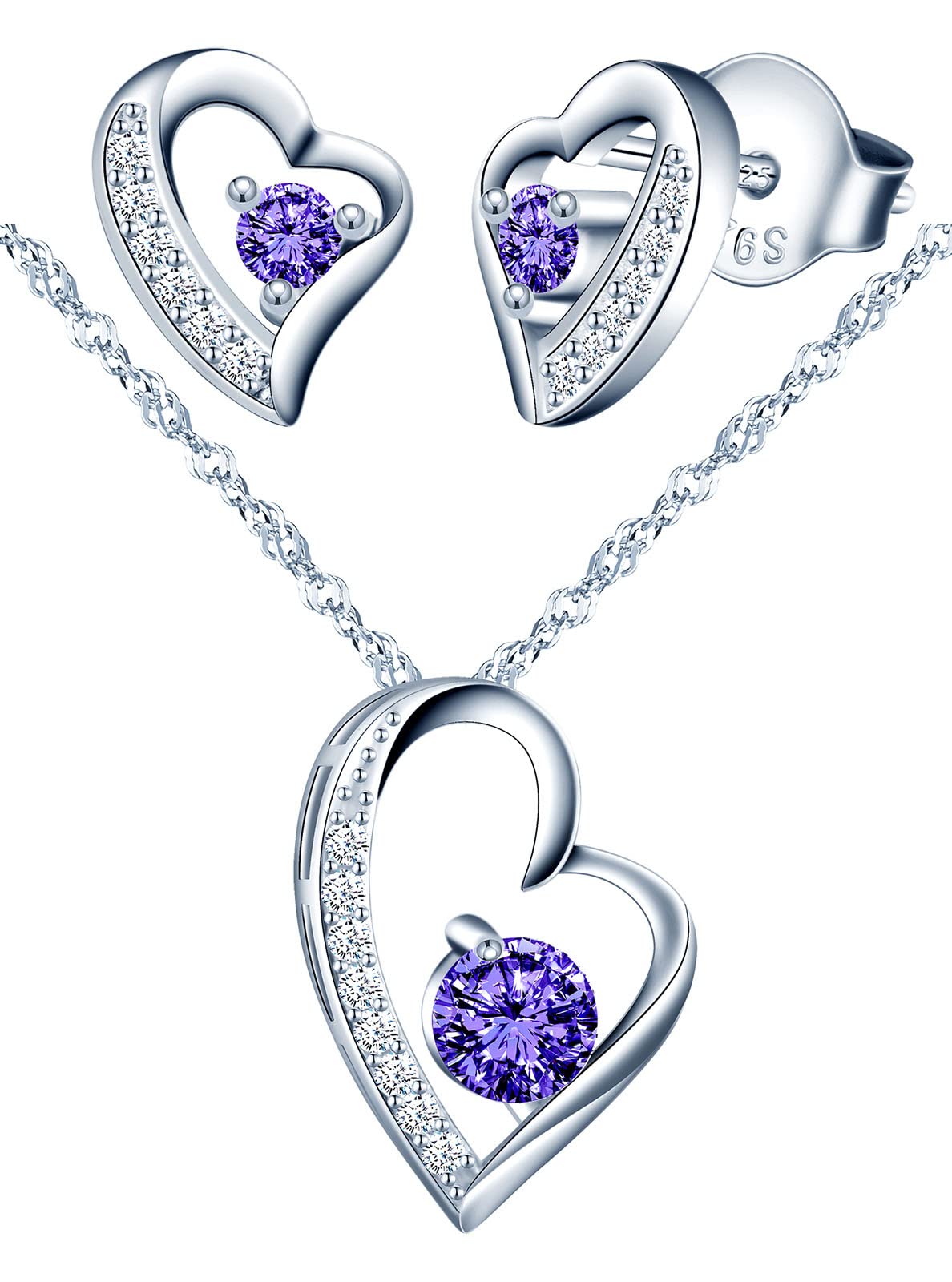 Yumilok-Collar con colgante para mujer S925 Plata de ley Simple Hueco Irregular Corazón Circón Conjunto de aretes colgantes de plata de ley Moderno y hermoso (Rosa)