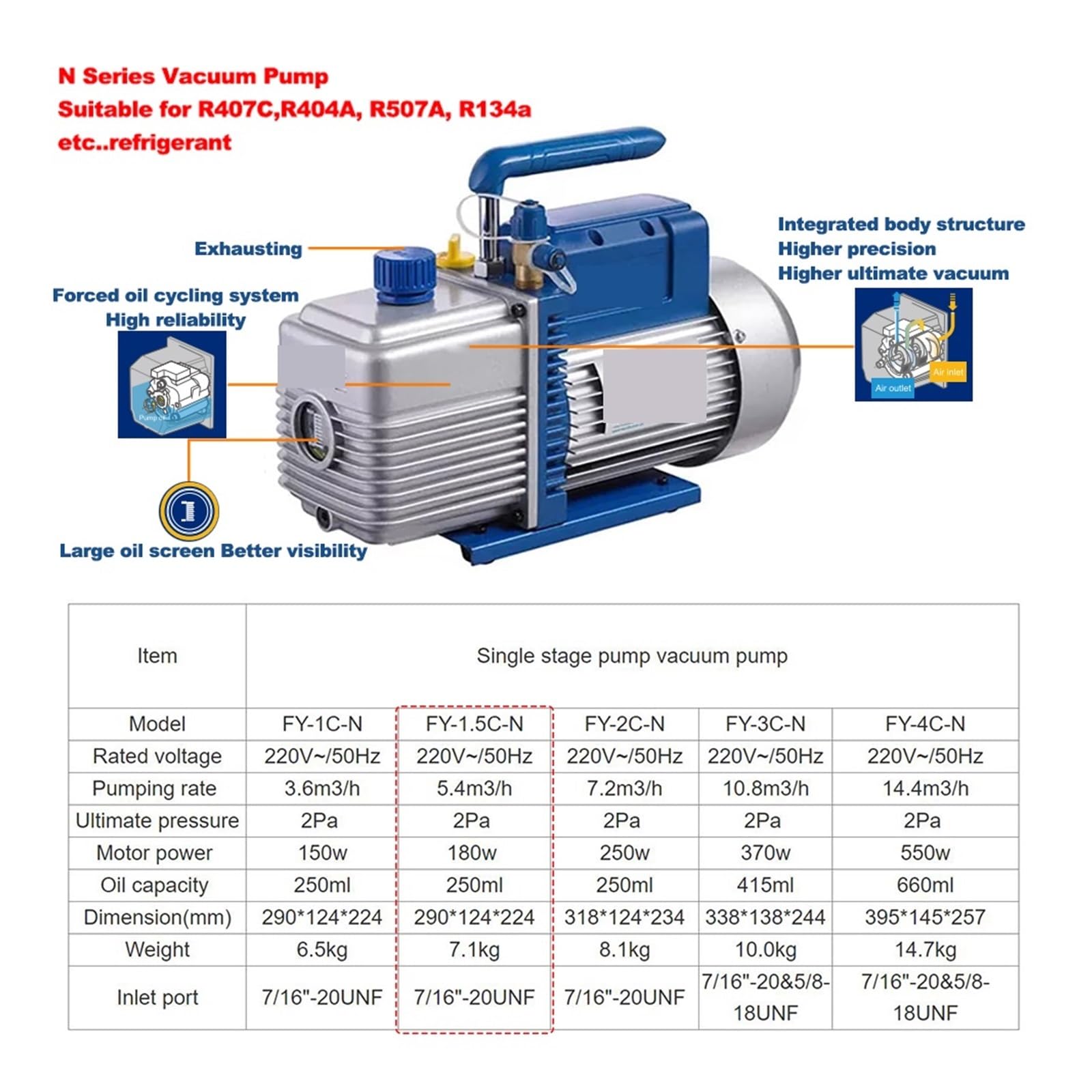 Pompa próżniowa, Pompa próżniowa FY-1.5CN Jednostopniowa pompa Powietrze do klimatyzatora Mini 5,4 m³/h Klimatyzacja Dodaj narzędzie fluorku