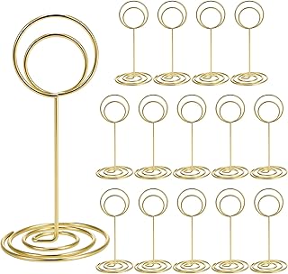 Provone 20 Pcs Table Number Holders, Table Number Stands Gold 3.43 Inch Short Place Card Holder for Photo Menu Memo for Wedding Party Graduation Reception Restaurant Home Centerpiece Decorations