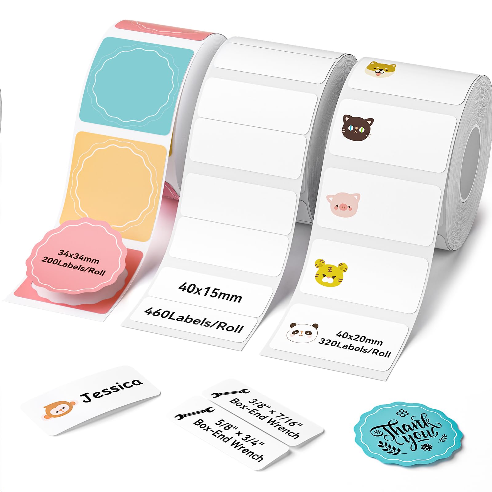 NIIMBOT 3 Roll Set Labels,1.3"x1.3" Colorful/1.6"x0.8" Zoo/1.6"x0.6" 2 Rows