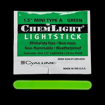 Cyalume ChemLight Mini Light Stick ، الدرجة العسكرية ، 4 ساعات المدة ، 1.5 بوصة ، 50 عبوة