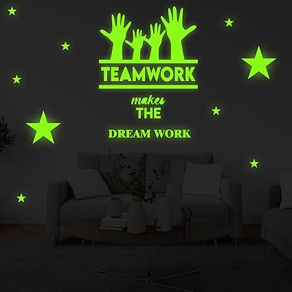 Ashamohar Team Work Makes Dream Work Typography Office Inspirational Motivational Quotes Wall Sticker Colour Green Vinyl - 50cm X 75 cm