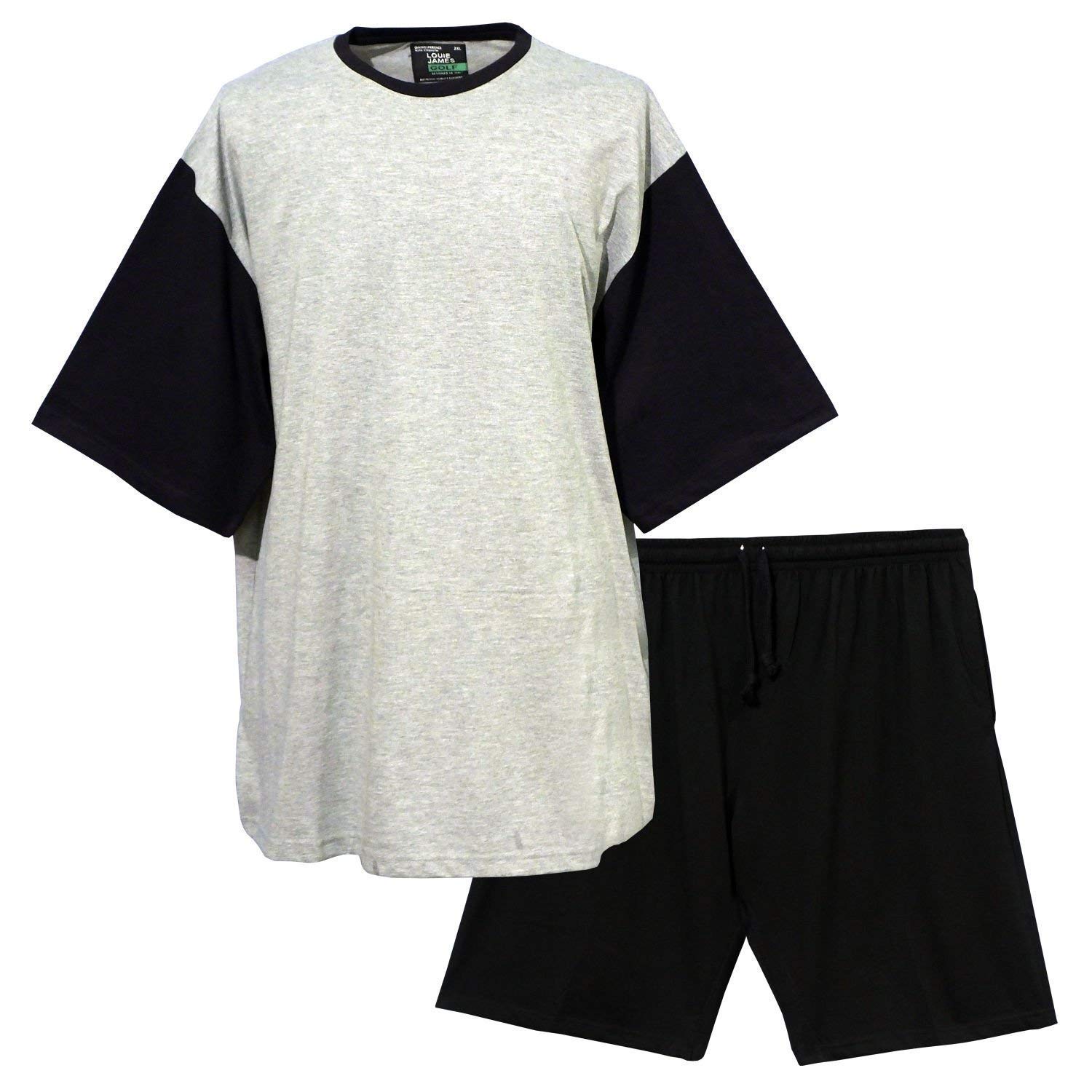 Big and Tall Size PJS Plain Pyjamas Set Plus Size Nightwear - Grey/Black (4XL)