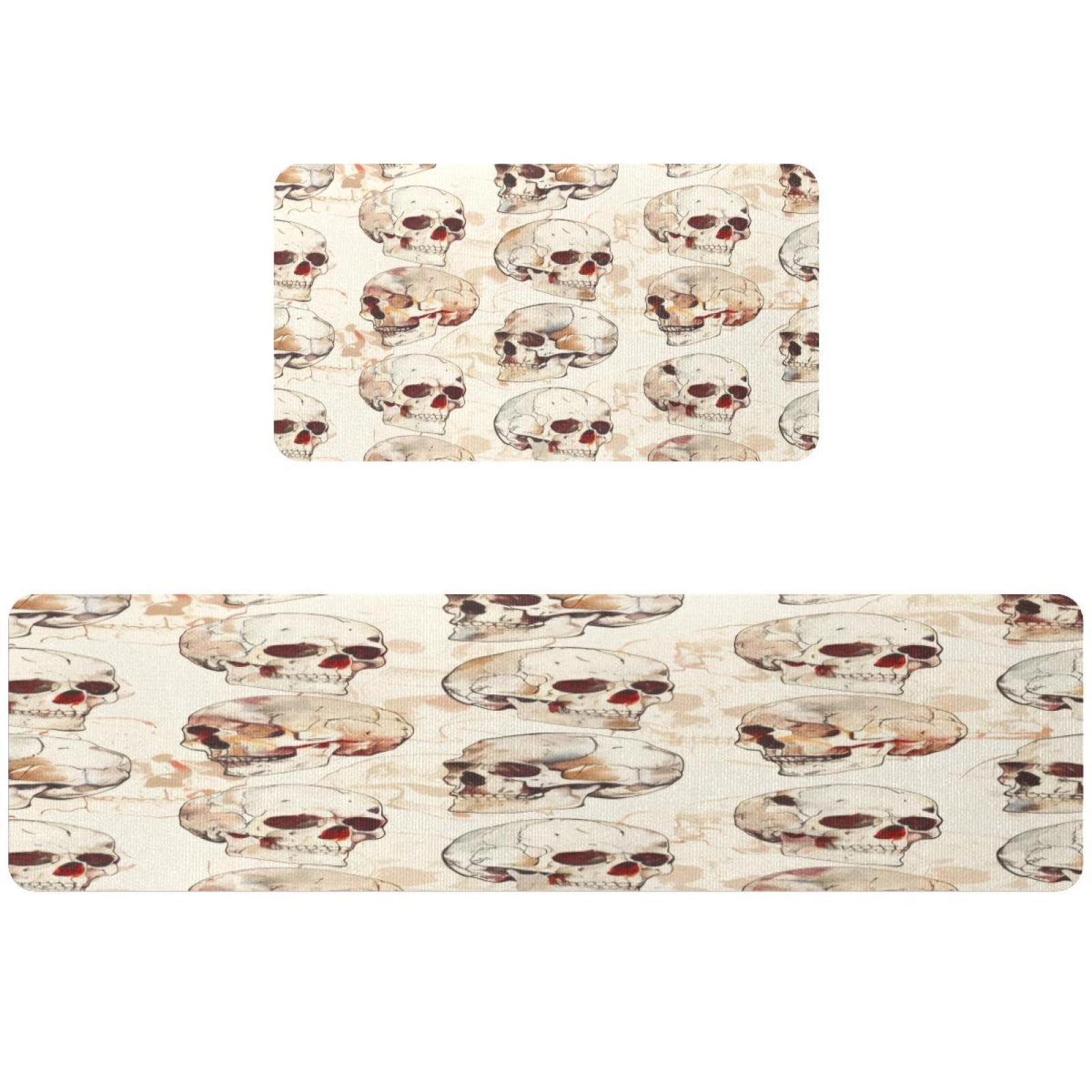 Tapis de cuisine absorbant lot de 2 lavables et antidérapants tête de mort
